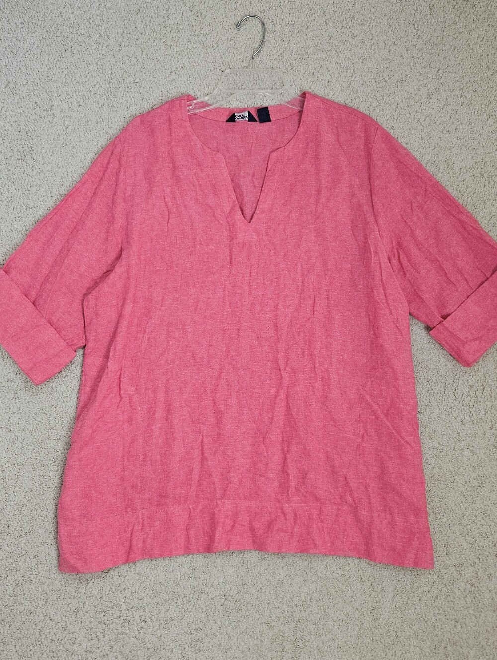 Lands End Linen Blend Shirt Popover Pink Breathable Lightweight Womens XL Frayed